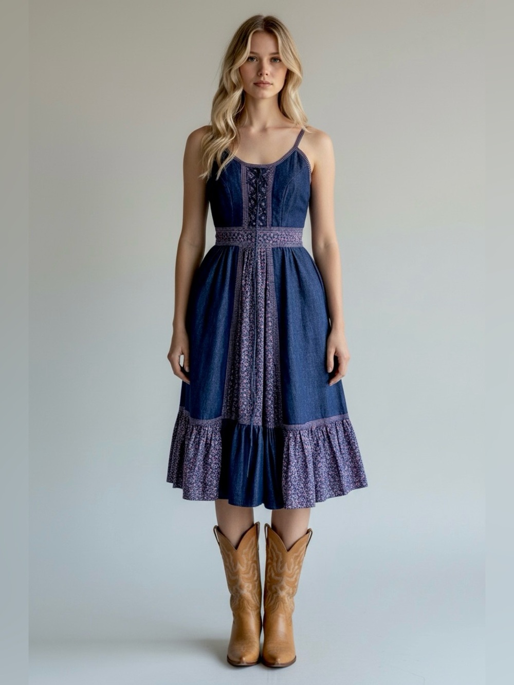 DENIM Gunne Sax Shamash and Yofi Label Corset Prairie Sun Dress / XS XXS / NWT